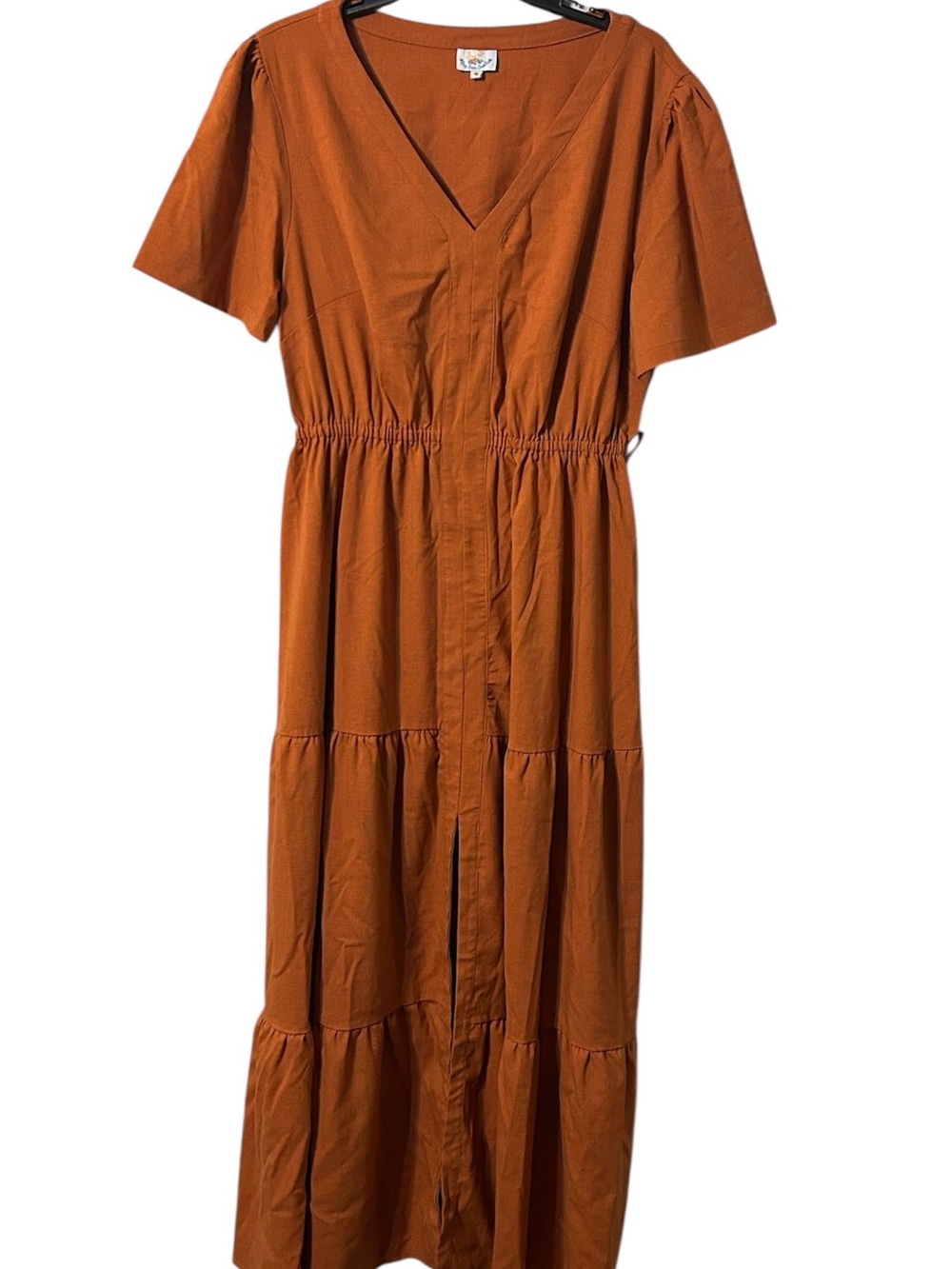 V-Neck Tiered Maxi Dress in Rust XL